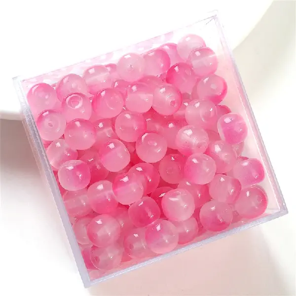 Apple beads pink color - glass imitation jade bucket beads 8x6mm, aperture about 1.5mm, 30 pieces/pack,chaincharmsupply.com