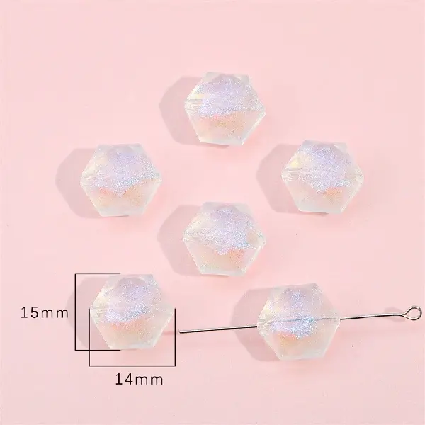 Sectioned hexagon 14x15mm, hole diameter about 1mm, about 15 pieces - one pack,chaincharmsupply.com