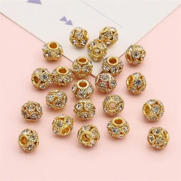Iron diamond ball, diameter 8mm, hole diameter about 2mm, golden white diamonds, 5 pieces/pack,chaincharmsupply.com