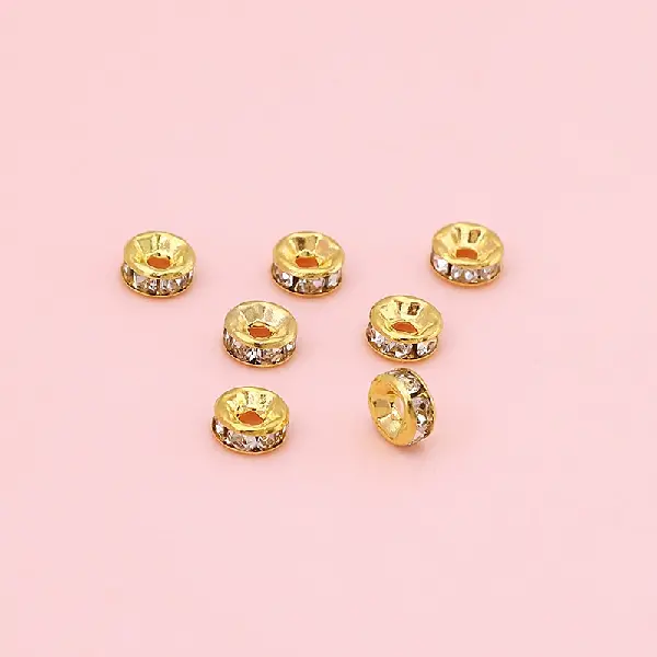 Copper diamond ring, diameter 4mm, height 2mm, hole diameter about 1mm, golden white diamonds, 20 pieces/pack,chaincharmsupply.com