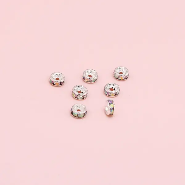 Copper drill ring, diameter 4mm, height 2mm, hole diameter about 1mm, silver white AB diamonds, 20 pieces/pack,chaincharmsupply.com