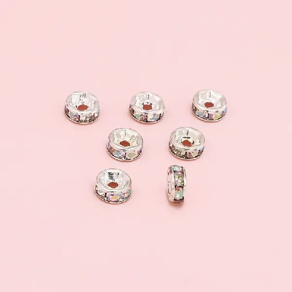 Copper drill ring, diameter 6mm, height 2.5mm, hole diameter about 1.5mm, silver white AB diamonds, 20 pieces/pack,chaincharmsupply.com