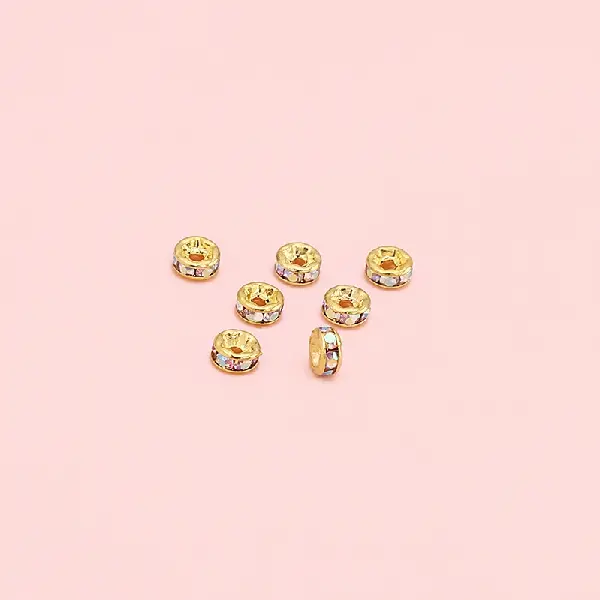 Copper drill ring, diameter 4mm, height 2mm, hole diameter about 1mm, golden white AB diamonds, 20 pieces/pack,chaincharmsupply.com