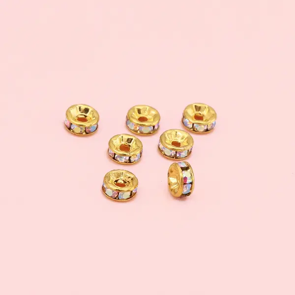 Copper drill ring, diameter 6mm, height 2.5mm, hole diameter about 1.5mm, golden white AB diamonds, 20 pieces/pack,chaincharmsupply.com