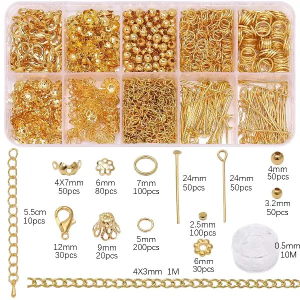 10-grid boxed metal accessories gold,chaincharmsupply.com