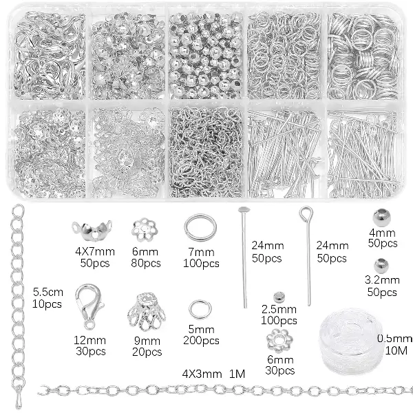 10-compartment box, metal accessories silver,chaincharmsupply.com