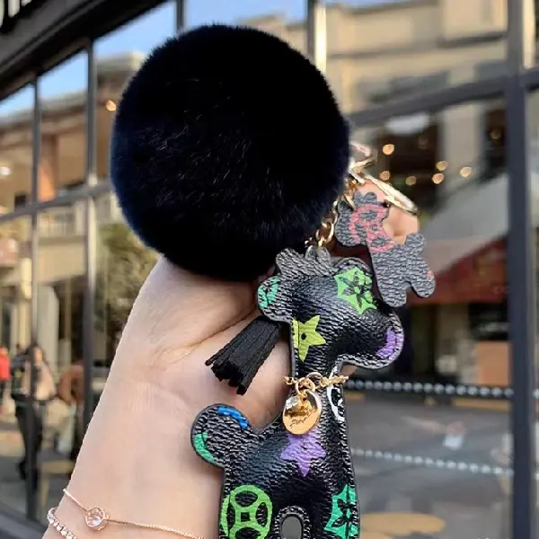Black flower + fur ball,chaincharmsupply.com