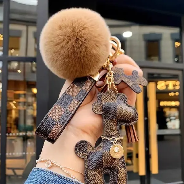 Brown grid + key chain + hair ball,chaincharmsupply.com