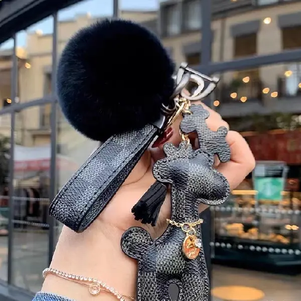 Black grid + key chain + fur ball,chaincharmsupply.com