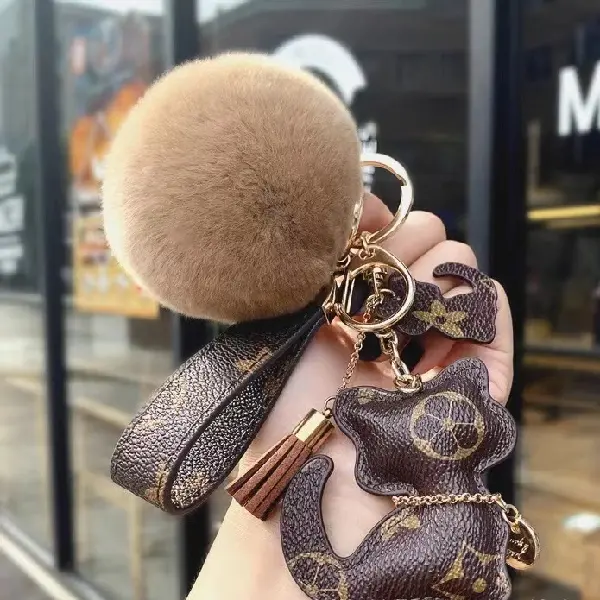 Brown flower+ keychain + hair ball,chaincharmsupply.com