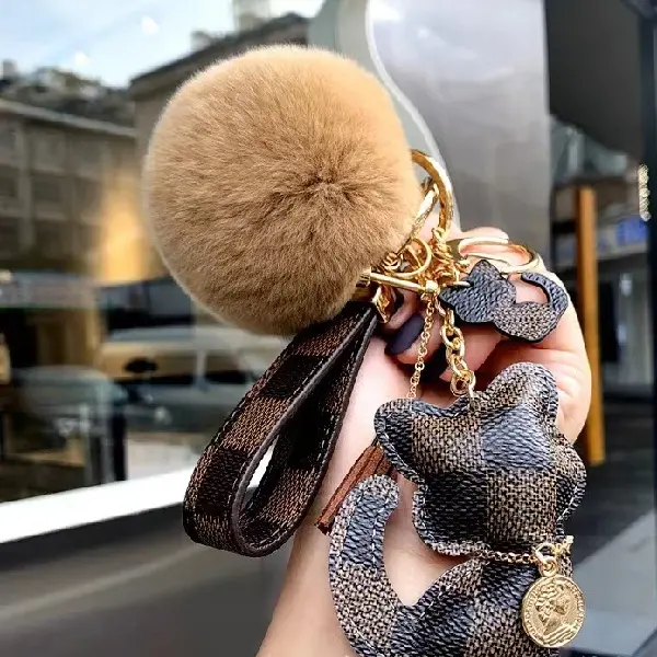 Brown grid + key chain + hair ball,chaincharmsupply.com