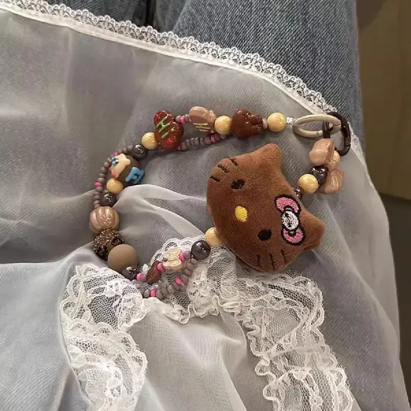 Plush Brown Rhinestone Ball Hello Kitty,chaincharmsupply.com