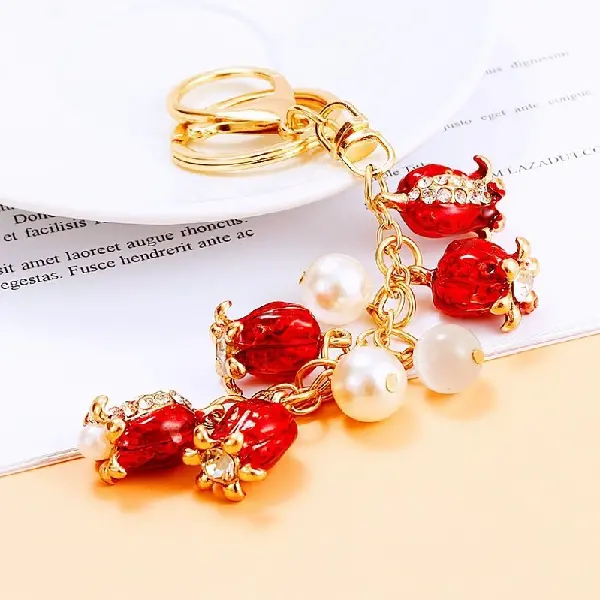 Pearl pomegranate flower red-individually packaged,chaincharmsupply.com
