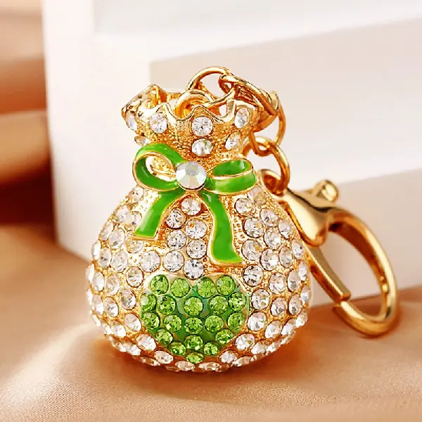 Rhinestone love lucky bag green - single OPP bag packaging,chaincharmsupply.com