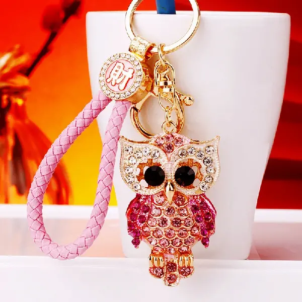 Pink Lucky Rope + Rhinestone Owl Pink - Single OPP bag packaging,chaincharmsupply.com