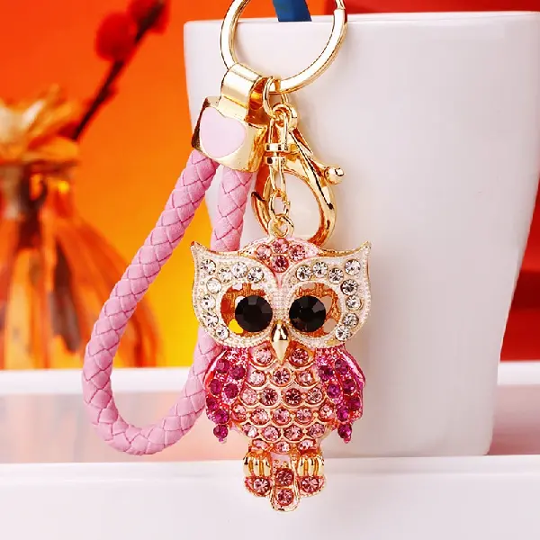 Pink rope + rhinestone owl pink-single OPP bag packaging,chaincharmsupply.com