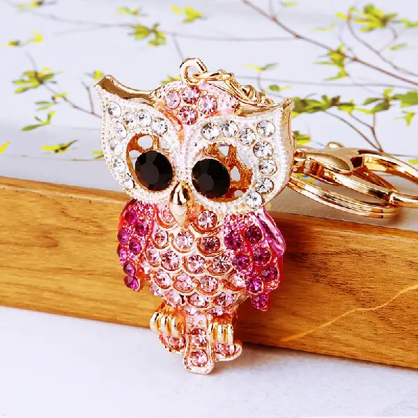 Rhinestone Owl Pink-Single OPP bag packaging,chaincharmsupply.com