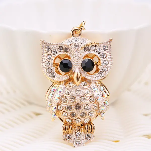Rhinestone Owl White - Single OPP bag packaging,chaincharmsupply.com