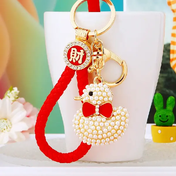 Red Lucky Rope + A305 Pearl Duck White - Single OPP bag packaging,chaincharmsupply.com