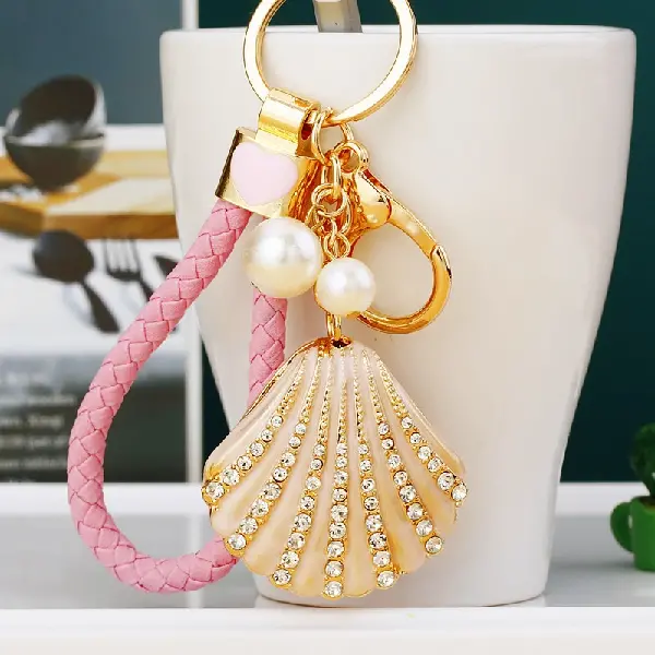 Pink rope + shell champagne color - single OPP bag packaging,chaincharmsupply.com