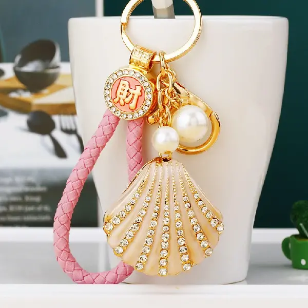 Pink lucky rope + shell champagne color - single OPP bag packaging,chaincharmsupply.com
