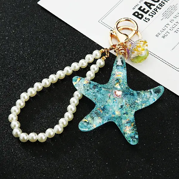 Pearl + jelly shell starfish blue-single OPP bag packaging,chaincharmsupply.com