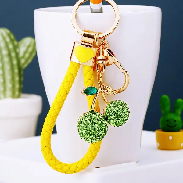 Yellow rope + full Rhinestone cherry green - single OPP bag packaging,chaincharmsupply.com