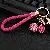 Wholesale Rhinestone Fruit Cherry Keychains for Retailers - Rose red rope + full Rhinestone cherry pink - single OPP bag packaging