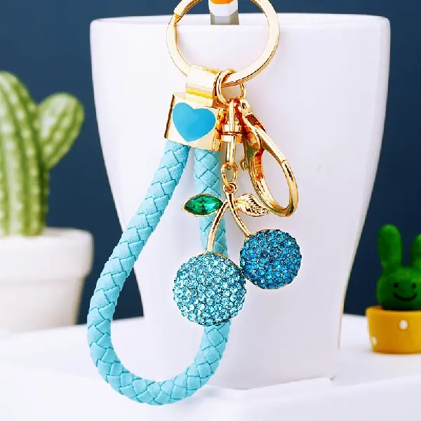 Sky blue rope + full Rhinestone cherry blue - single OPP bag packaging,chaincharmsupply.com