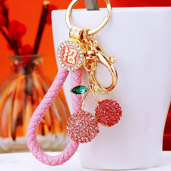 Pink Lucky Rope + Full Rhinestone Cherry Pink - Single OPP Bag Packaging,chaincharmsupply.com