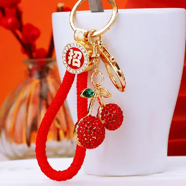 Red Lucky Rope + Full Rhinestone Cherry Red - Single OPP Bag Packaging,chaincharmsupply.com