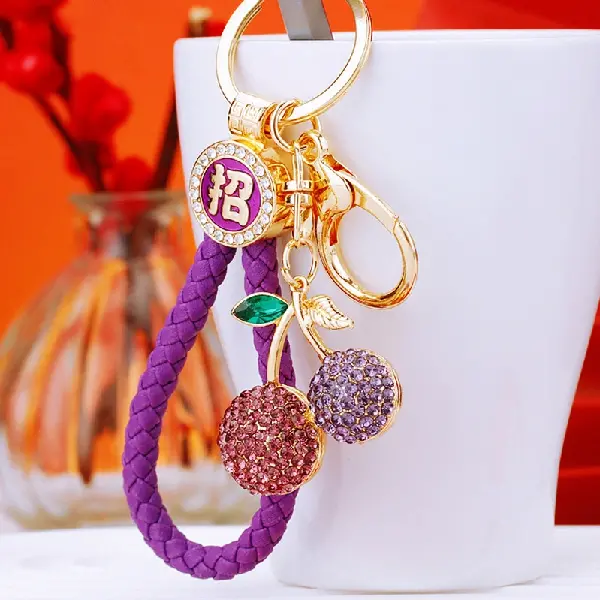 Deep Purple Lucky Rope + Full Rhinestone Cherry Purple - Single OPP Bag Packaging,chaincharmsupply.com