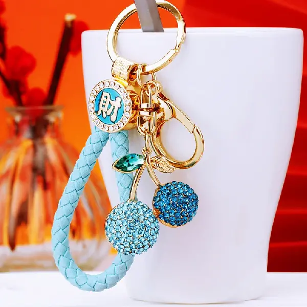 Sky blue fortune rope + full Rhinestone cherry blue - single OPP bag packaging,chaincharmsupply.com