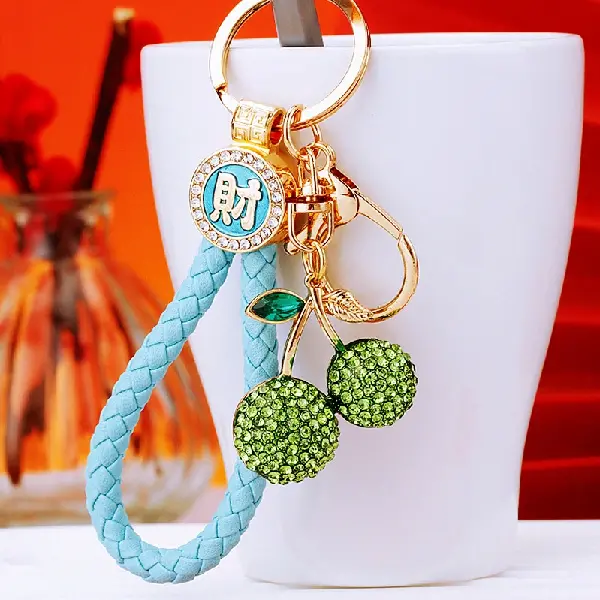 Sky blue fortune rope + full Rhinestone cherry green - single OPP bag packaging,chaincharmsupply.com