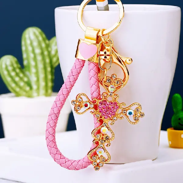 Pink rope + A27 love cross pink - single OPP bag packaging,chaincharmsupply.com
