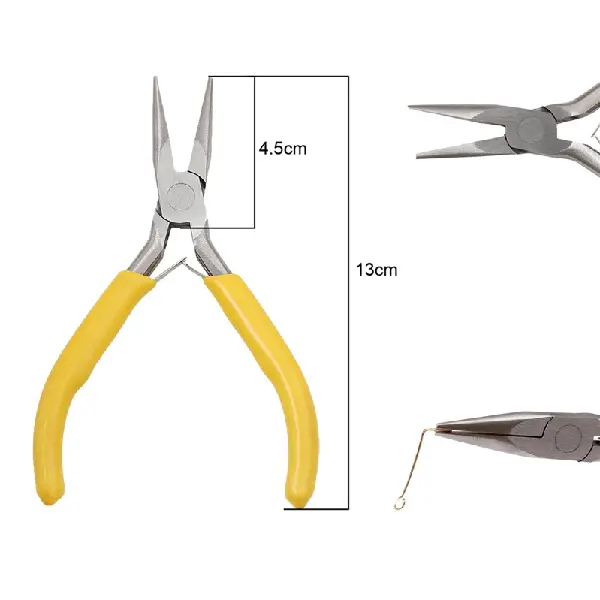 Yellow-handled needle-nose pliers (no teeth), about 13c-1 in length,chaincharmsupply.com