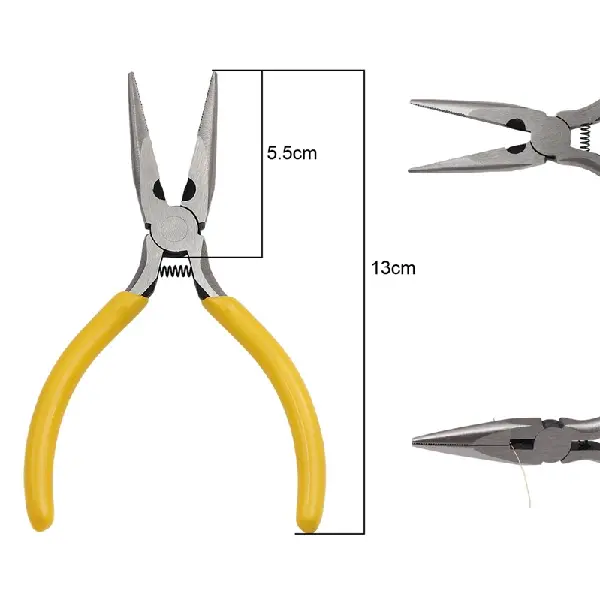 Yellow-handled needle-nose pliers (with teeth), length about 13cm - 1 pair,chaincharmsupply.com