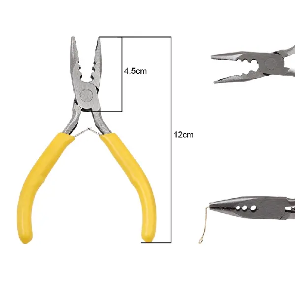 Yellow handle 3-hole flat nose pliers (with teeth), length about 12cm - 1 pair,chaincharmsupply.com