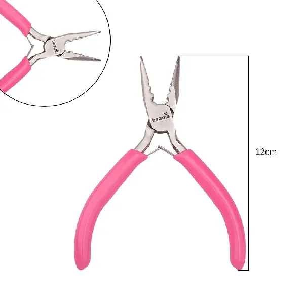 Upgraded model - bright pink handle, 3-hole steel pliers (with teeth), length about 12c - 1 pair,chaincharmsupply.com
