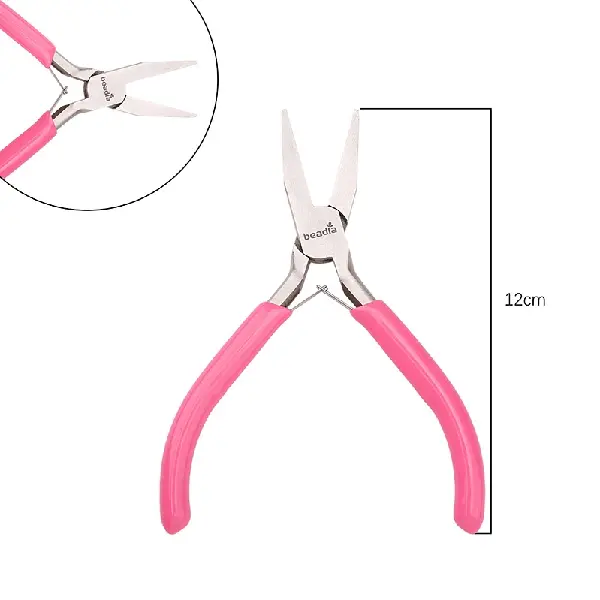 Upgraded model - bright pink handle flat pliers (no teeth) length 12cm - 1 pair,chaincharmsupply.com