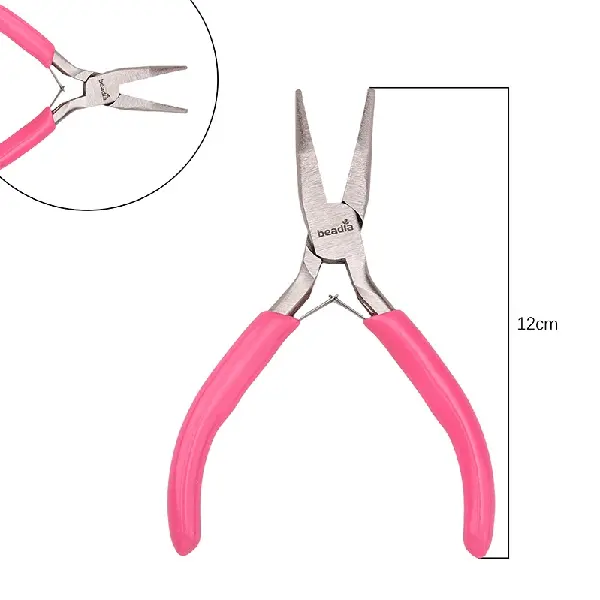 Upgraded model - bright pink handle, curved nose pliers (no teeth), length 12cm - 1 pair,chaincharmsupply.com