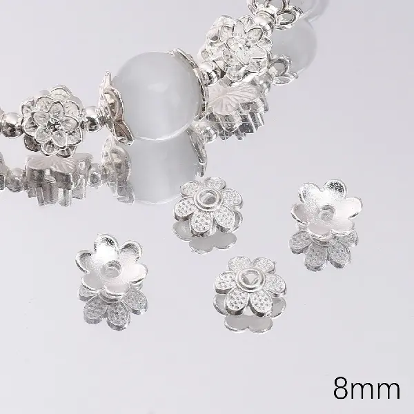 10 styles, 8mm, aperture about 1mm, silver, 50 pcs/pack,chaincharmsupply.com
