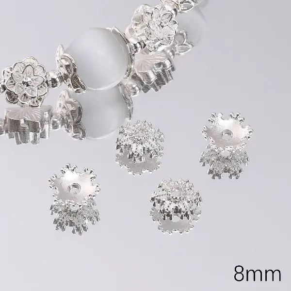 11 styles, 8mm, aperture about 1mm, silver, 50 pcs/pack,chaincharmsupply.com