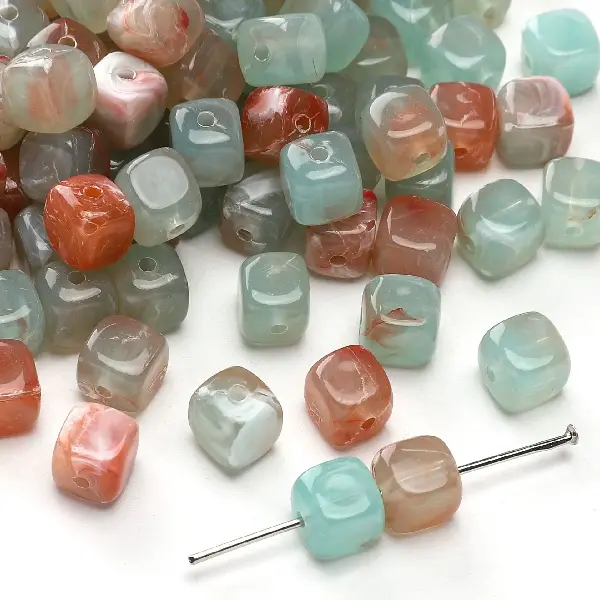 Blue green-6x6mm, hole diameter about 1mm, 10g/pack, about 40 pieces,chaincharmsupply.com