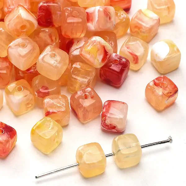 Orange-6x6mm, hole diameter about 1mm, 10g/pack, about 40 pieces,chaincharmsupply.com