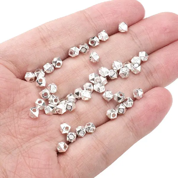 Relief corner beads 3x4mm, hole diameter about 1.5mm - silver, about 25 pcs/pack,chaincharmsupply.com