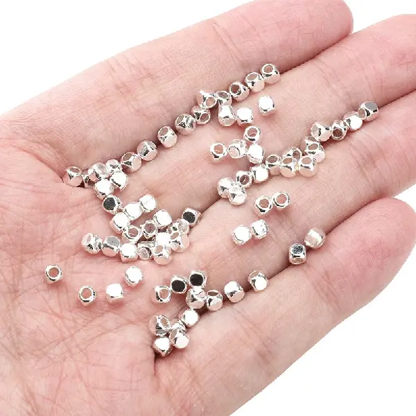 Square beads 3mm, hole diameter about 1.5mm - silver, about 25 pcs/pack,chaincharmsupply.com