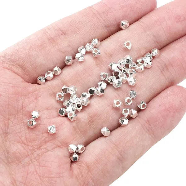 Hexagonal 3x3mm, hole diameter about 1.5mm - silver, about 25 pcs/pack,chaincharmsupply.com