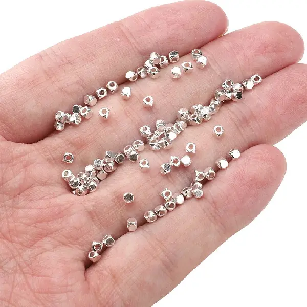 Small square beads 2mm, hole diameter about 1mm - silver, about 25 pieces/pack,chaincharmsupply.com