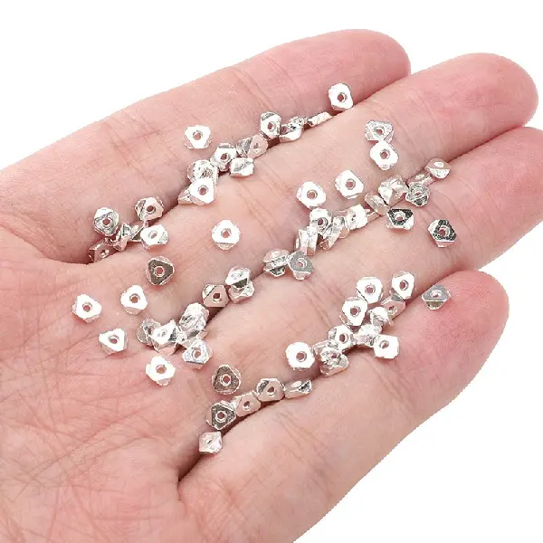 Small faceted triangle 1x4mm, hole diameter about 1mm - silver, about 25 pcs/pack,chaincharmsupply.com